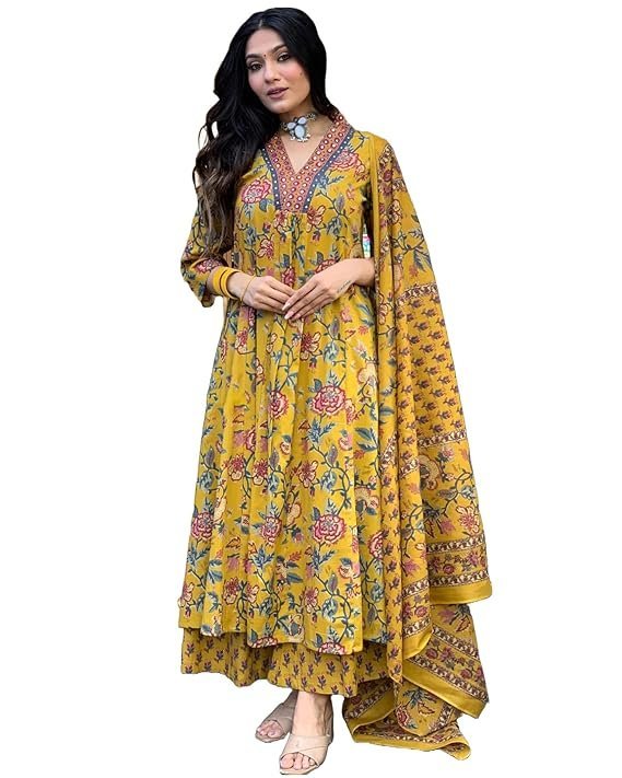 71mX4WATh-L._SX569_ Women's Rayon Blend Anarkali Printed Kurta with Palazzo & Dupatta - Image 1
