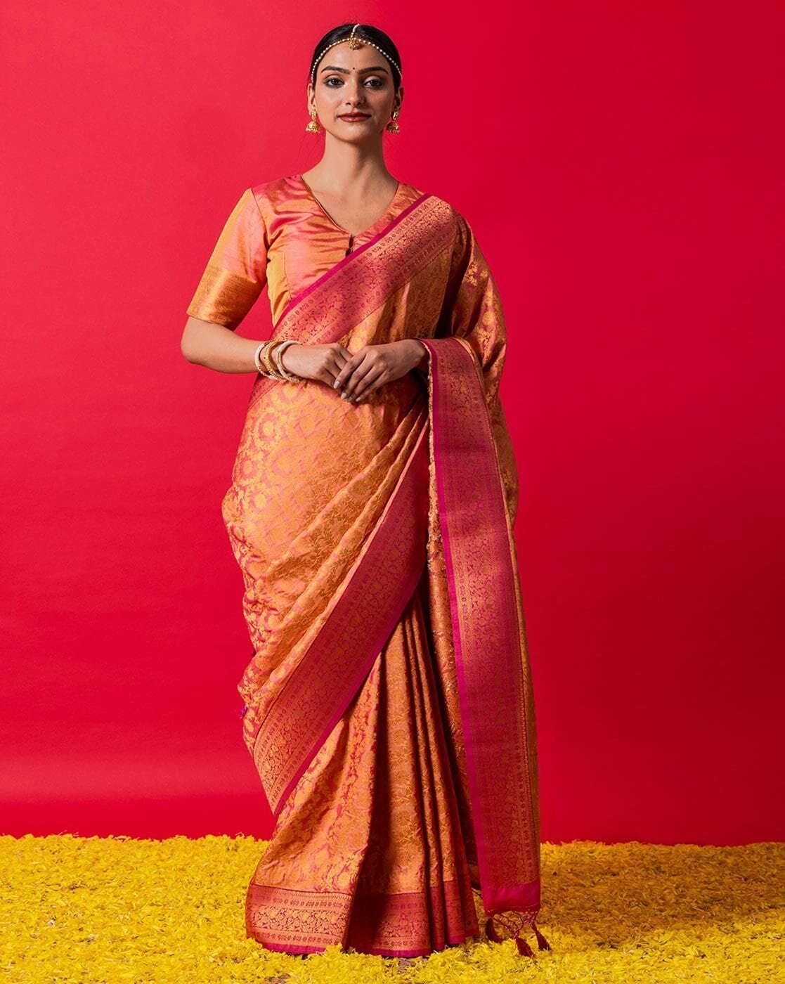 -1117Wx1400H-467094255-pink-MODEL Women Printed Silk Saree - Image 1