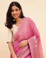 Woven Saree with Contrast Border - Image 4