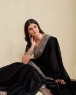 Women Embroidered Saree with Contrast Border - Image 6